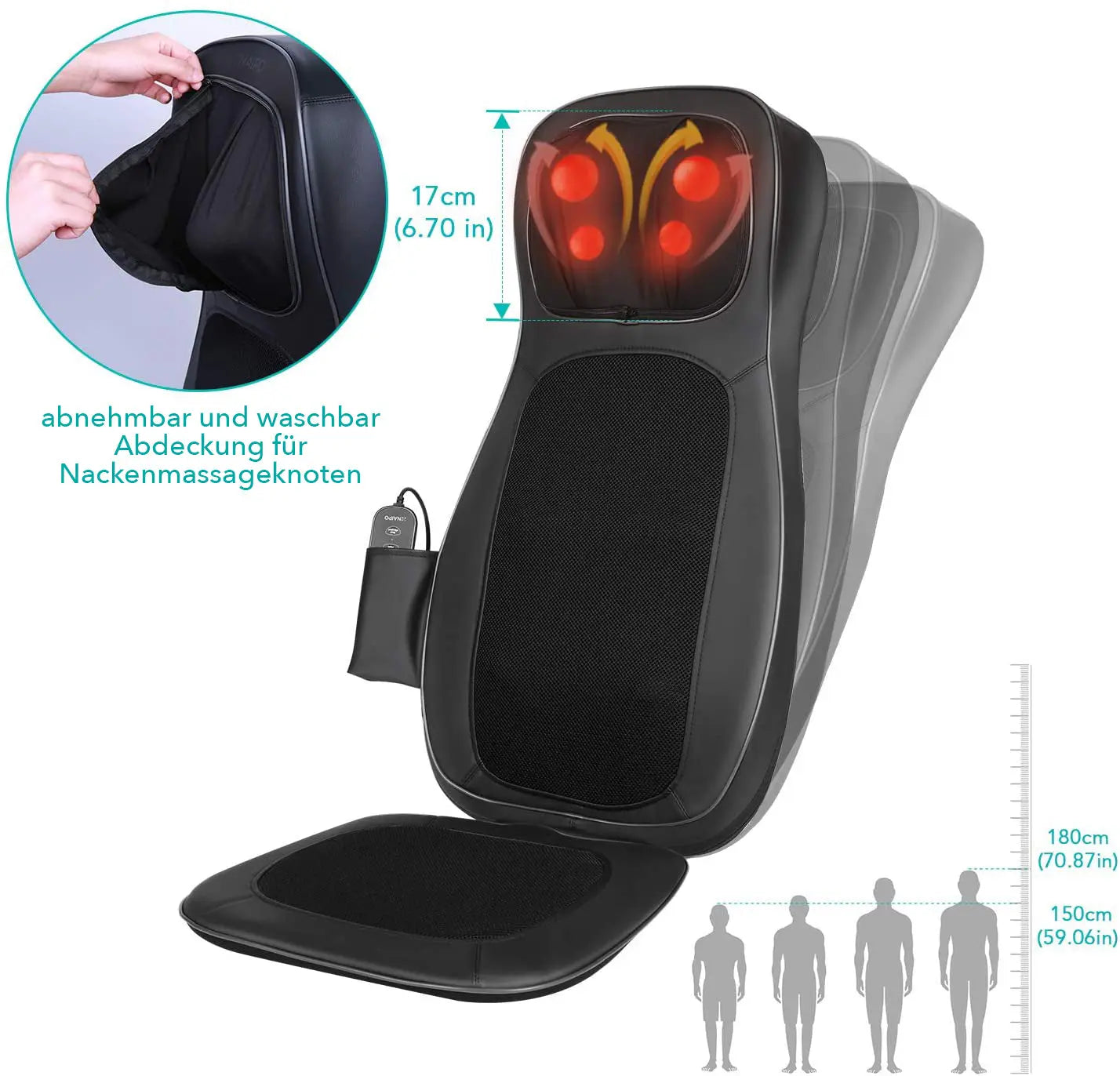 Coussin de massage NAIPO Shiatsu, coussin de siège de massage, appareil de massage du dos avec fonction de chauffage
