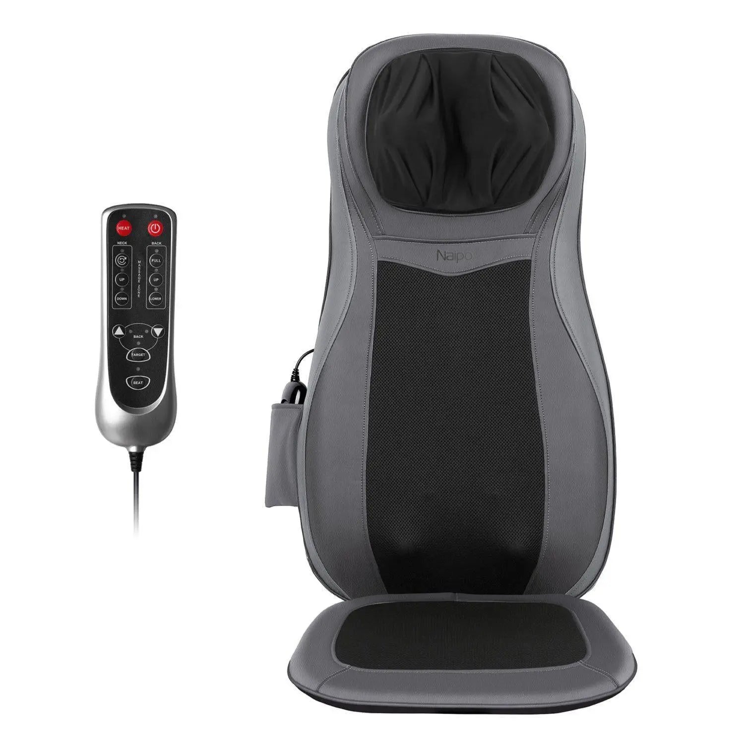 Coussin de massage Naipo Masseur de dos Shiatsu Masseur électrique avec fonction de chauffage Pétrissage Massage par roulement 3D Vibration