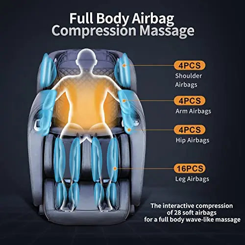 Fauteuil de massage Aspria Shiatsu Zéro-Gravité inclinable pour massage complet du corps, fauteuil de massage électrique avec fonction de chaleur, techniques de massage bionique, USB, Bluetooth, fauteuil de relaxation pour la maison et le bureau