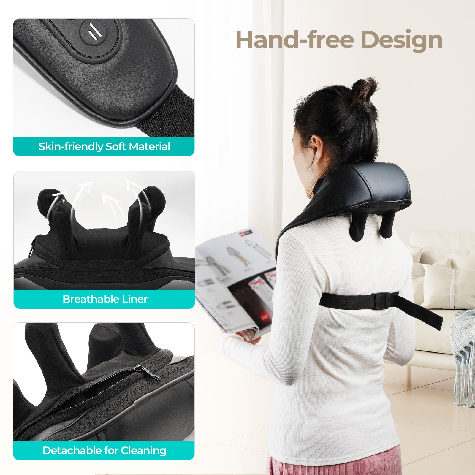 Aspria by NAIPO Masseur de cou Shiatsu 5D avec masseur d'épaule portable rechargeable à la chaleur pour massage du cou, des épaules, du dos, des jambes et de tout le corps, noir