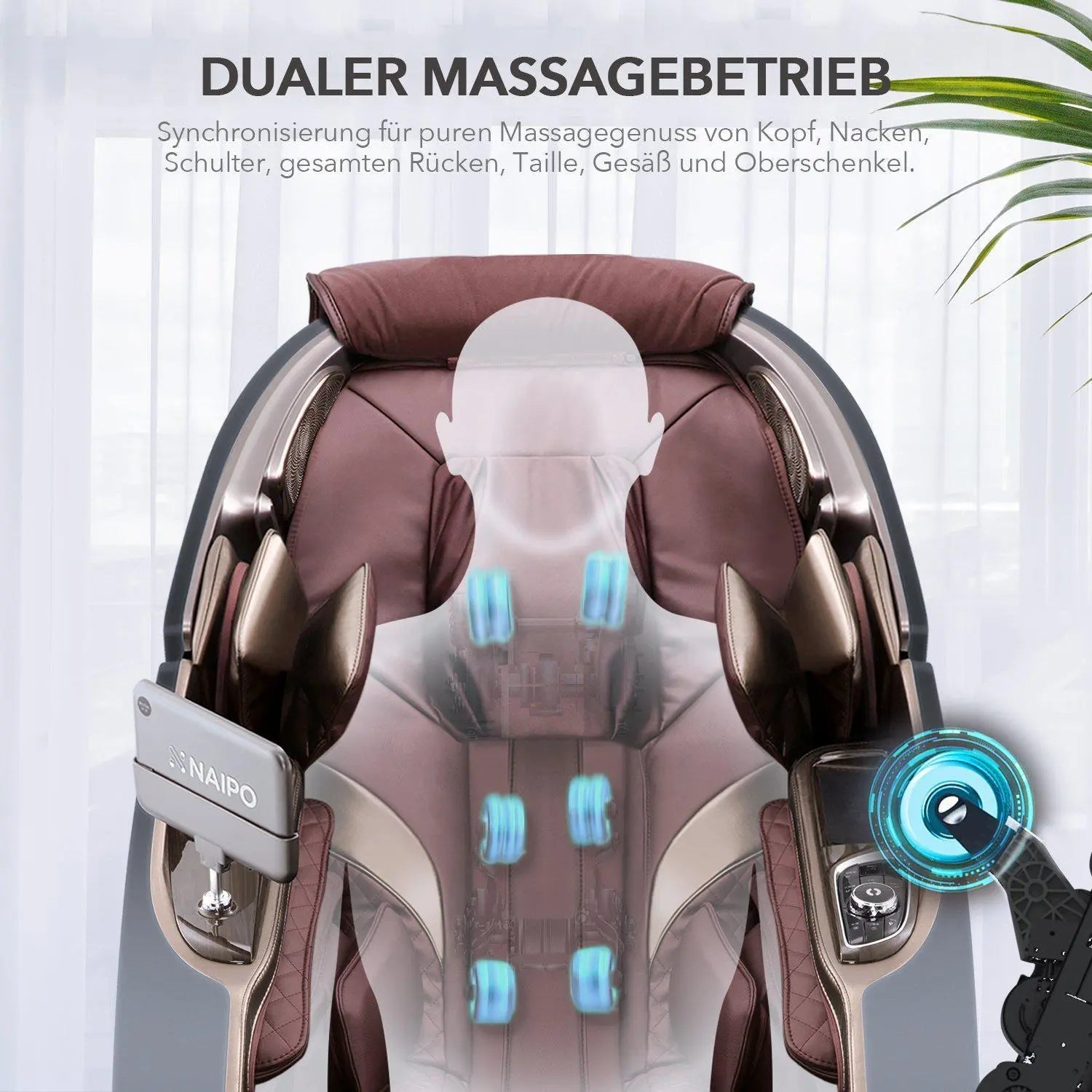 Fauteuil de massage haut de gamme NAIPO 4D, design capsule spatiale, tablette intégrée