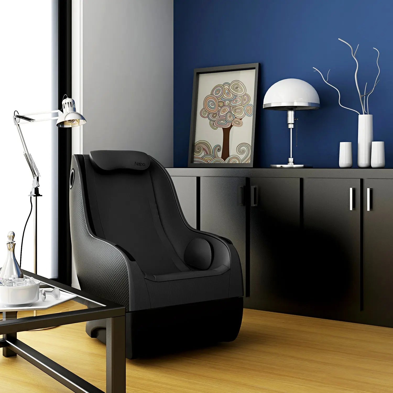 Fauteuil de massage NAIPO Shiatsu, design moderne, haut-parleurs, Bluetooth, économiseur d'espace