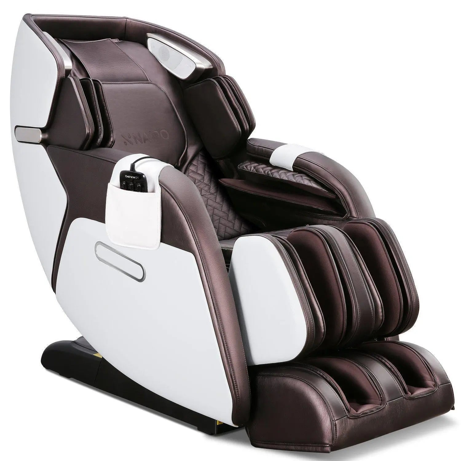NAIPO Premium 4D Massage Chair Heat Function, Shiatsu, Zero Gravity, Bluetooth Surround Sound, Marron/Blanc