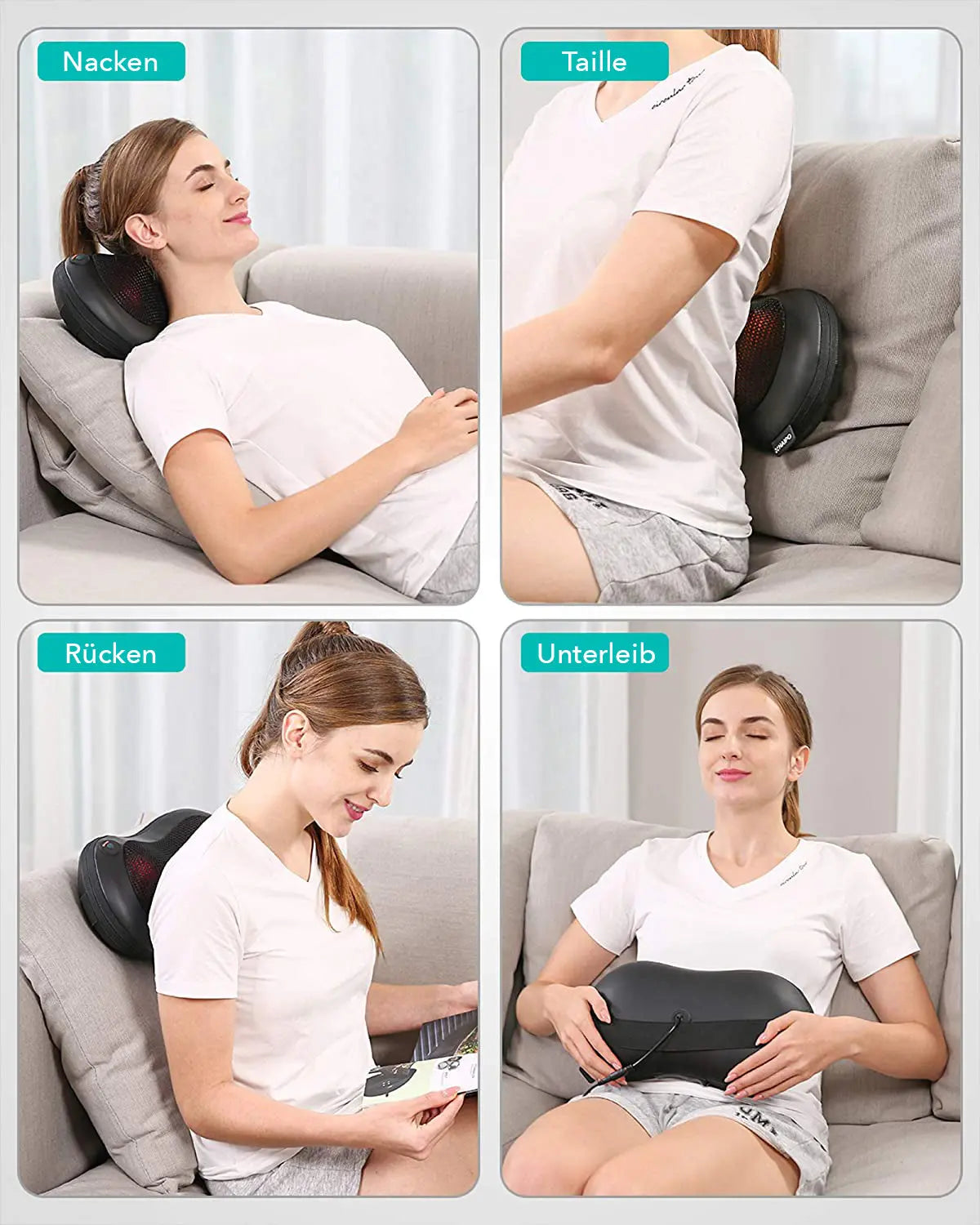 Oreiller de massage NAIPO Shiatsu, masseur de nuque avec fonction infrarouge et chaleur, 4 têtes de massage rotatives 3D